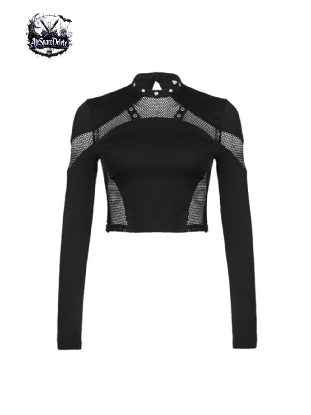 Gothic Crop Top T-Shirt for Women Punk Rock Long Sleeve Fishnet Mesh